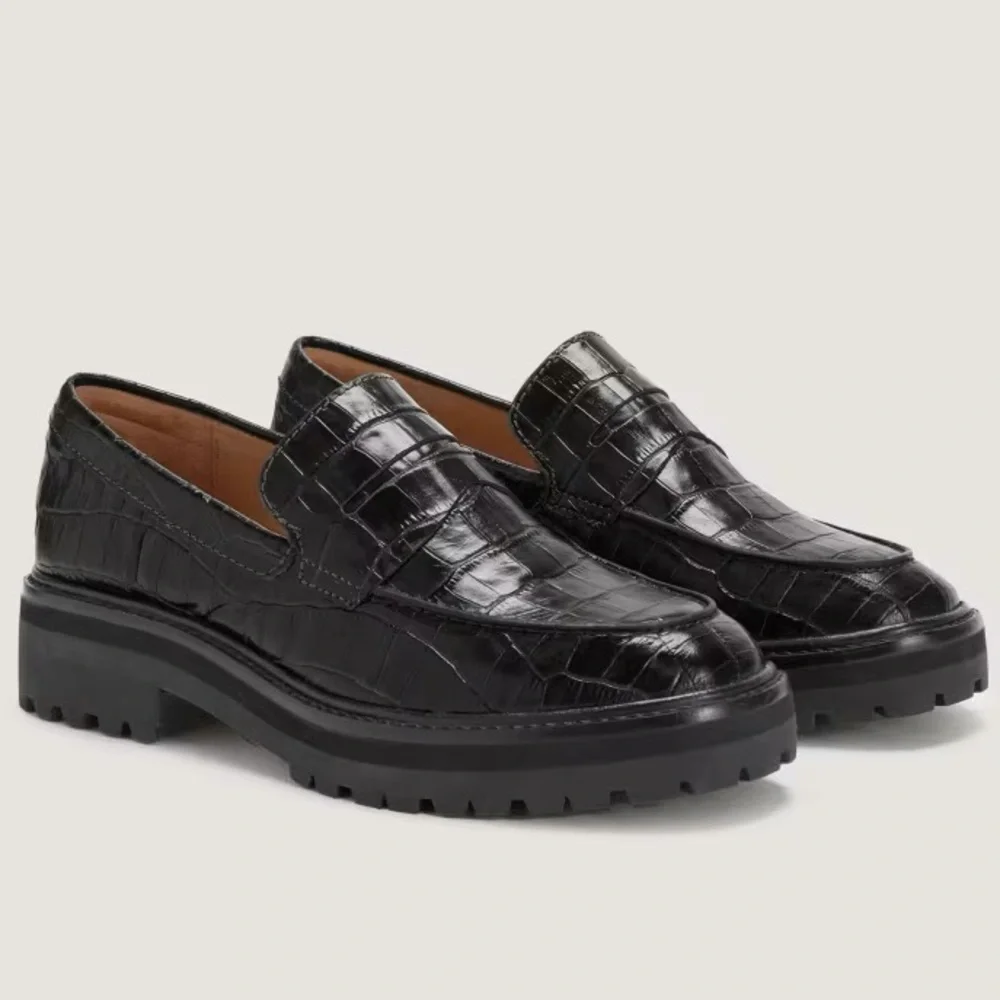 EVERLANE The Lug Loater Black Crocodile Leather Slip On Moc Toe Size 9 NEW